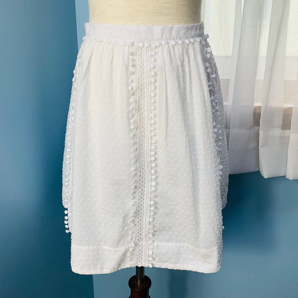 NWT J.Crew Swiss Dot White Skirt with Pompoms Size 8